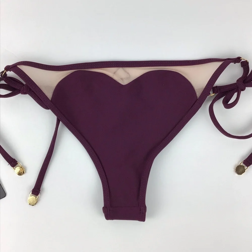 Wildfox Amora Purple Heart Tie Bikini Bottom l S